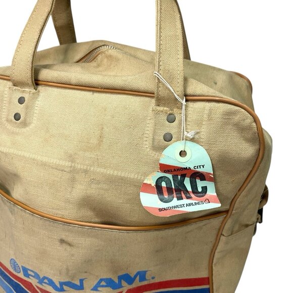 Vintage PAN AM Airlines Flight Carry-on Travel Canvas Tote Bag w/ Luggage Tags - Picture 3 of 15